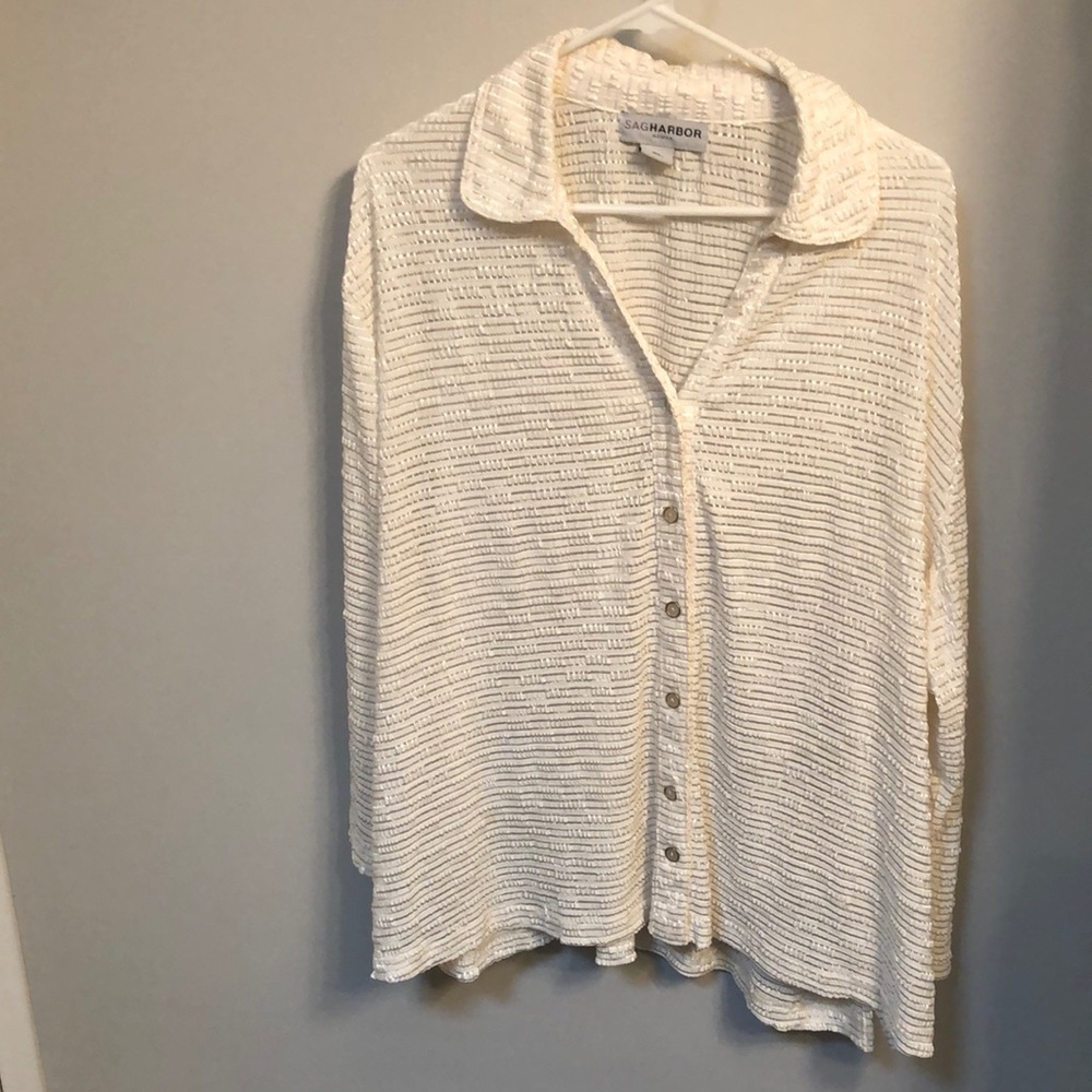 Women’s Versatile top long sleeve button v neck color white